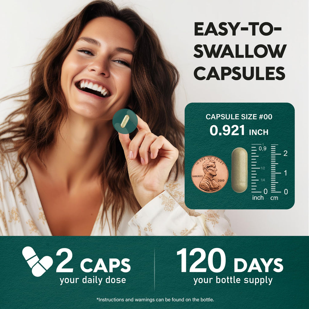 Lions Mane Supplement Capsules - Organic Lions Mane - Made in USA - Fruiting Bodies Extract - 1200 mg, 25% Polysaccharides - Memory & Focus Support - As Lions Powder - 240 Capsules, 4 Month Supply