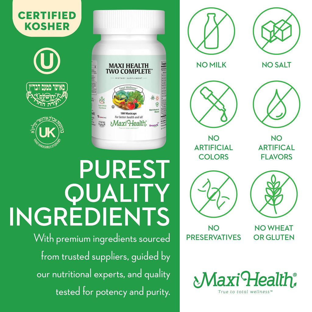 Maxi Health Multivitamins for Men and Women – Complete Daily Vitamins for Energy, Immune Function, and Wellness Support – Kosher & Vegan Multivitamin – 180 Capsules