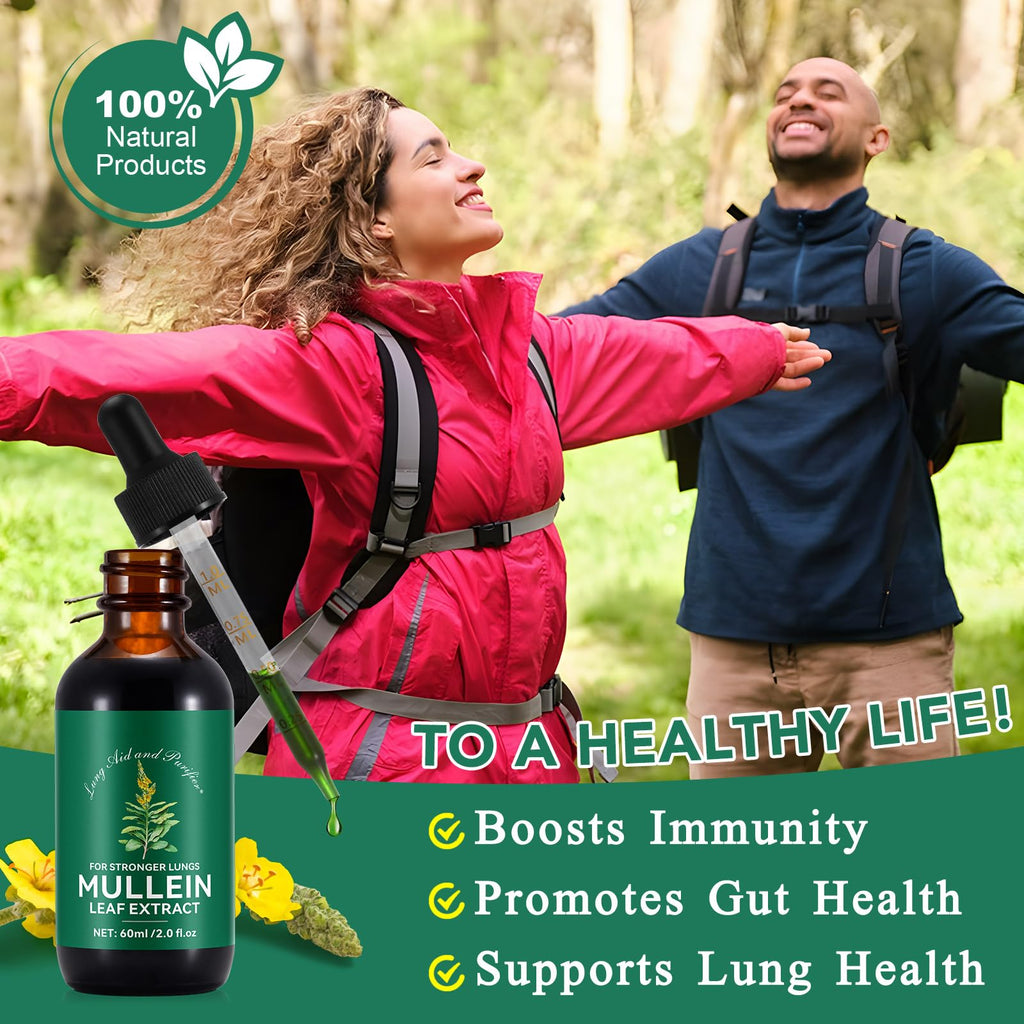 Mullein Drops for Lungs 4 Fl Oz - Mullein Leaf Extract for Lungs with Chlorophyll - Natural Herbal Supplement for Lung Cleanse, Respiratory Support, Boosts Immunity, Digestive Wellness
