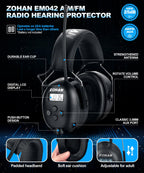 ZOHAN AM/FM Radio Headphone with Digital Display,Ear Protection Noise Reduction Earmuffs,Comfortable Hearing Protector(Black, Radio)