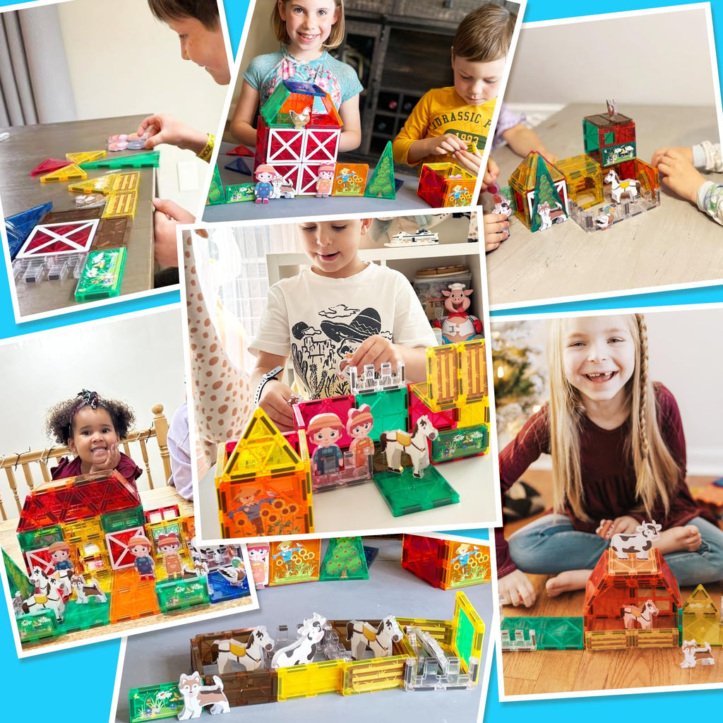 Magnetic Tiles Toys with Farm Animals for 3+ Year Old Toddler, Magnetic Blocks Building Toys for Kids Ages 3-5 5-7 Girls Boys, Classroom Must Haves