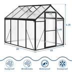 6x8FT Polycarbonate Greenhouse, Walk-in Outdoor Aluminum Frame Greenhouse with Roof Vent, Lockable Push Door for Garden, Backyard, Patio & Lawn