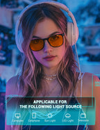 TIJN Sleep Glasses for Blue Green Light Blocking Dual AR Coatings Amber Lens for Computer Gaming Screen Fatigue & UV Protection