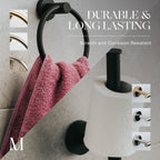 Marmolux Acc 2 PCS Matte Black Bathroom Hardware Set - Hand Towel Holder for Bathroom Wall + Black Toilet Paper Holder Wall Mount | Towel Holder Hanger Rack Stainless Steel Bathroom Set - Towel Rack