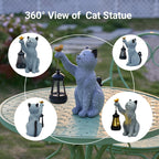 Elegondrar Solar Cat Garden Statue Outdoor Decor, Cat Sculpture with Lantern and Butterfly for Yard Lawn Patio Balcony, Christmas, Birthday Housewarming Gifts for Mom, Grandma, Women, 9.4 inch, Resin