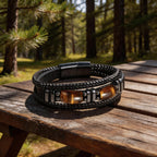 Enjoy Risingsun Tiger Eye Black Leather Bracelet Men Natural Tiger Eye Gemstone Crystal Stone Jewelry Handmade Courage And Stress Relief Protection Bracelet