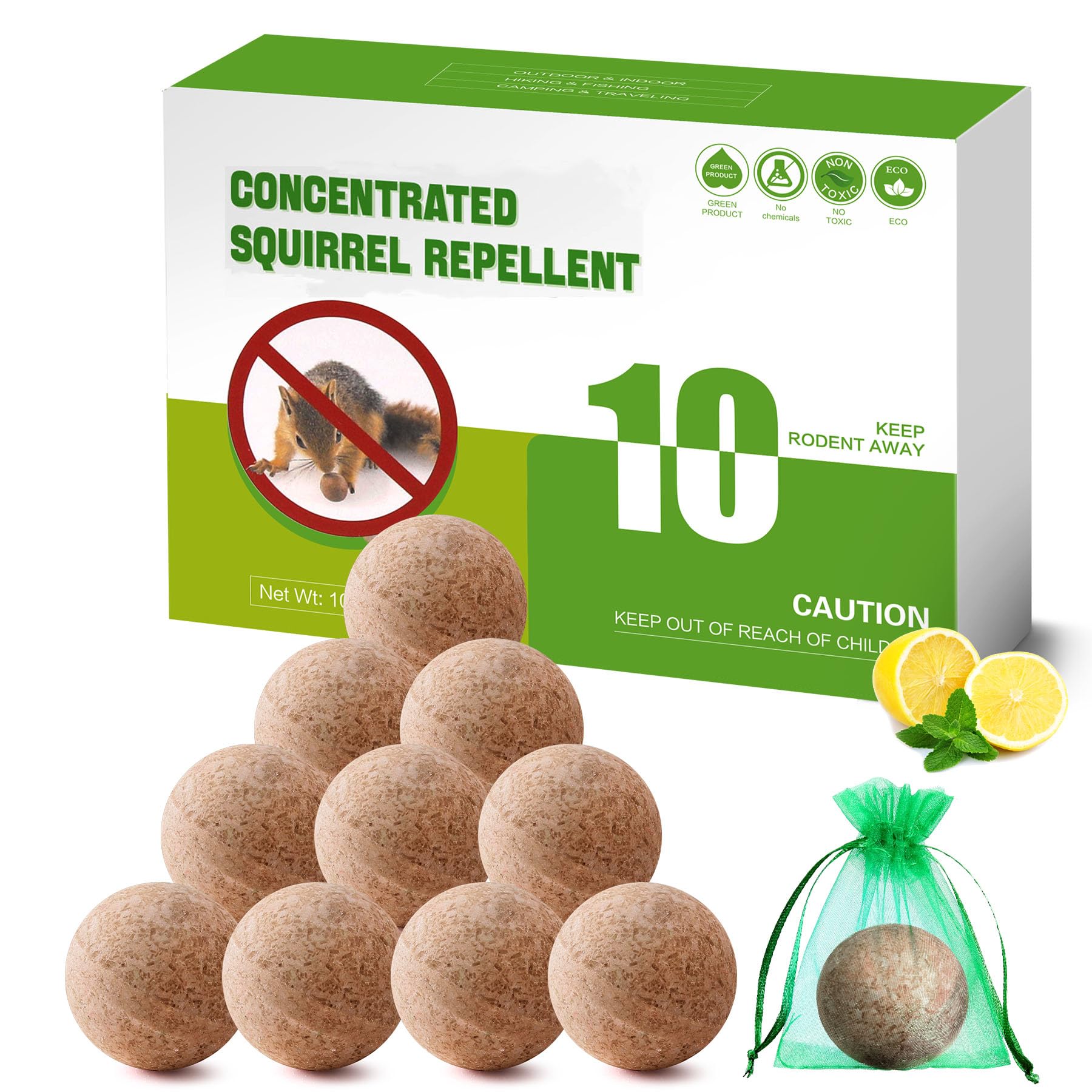 MAGIC CAT Squirrel Repellent Outdoor, 10 Pack Natural Peppermint Oil Squirrel Deterrent for Indoor Attic Pet Family Safe, Rodent Repellent to Keep Squirrel Chipmunk Away from Bird Feeder Garden Garage