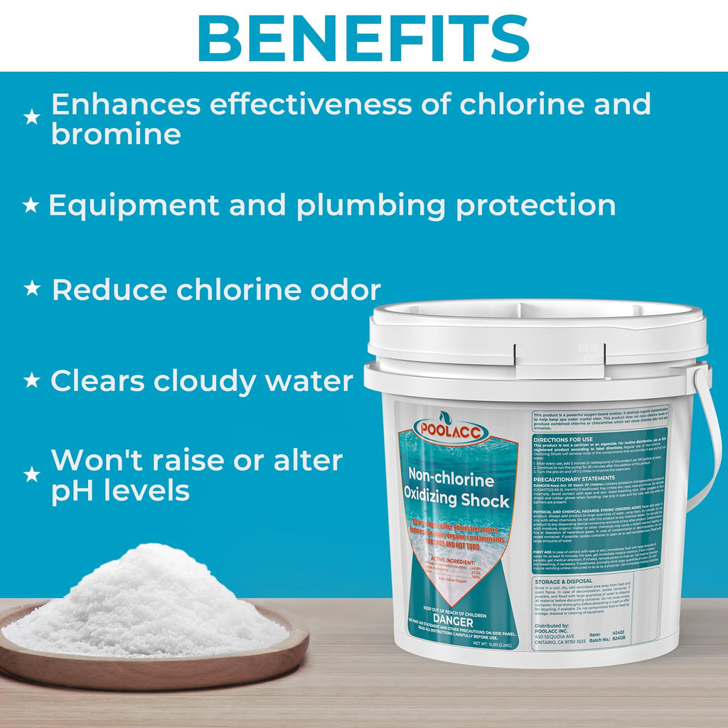 POOLACC Non-Chlorine Spa Shock for Hot Tub - 5 lbs, Chlorine-Free Shock Oxidizer Treatment for Hot Tubs, Spas and Swimming Pools, Fast Acting, Quick Dissolving Oxidizing Shock for Crystal Clear Water