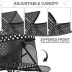 MoNiBloom 4 Wheels Pet Stroller, Easy-Fold Umbrella Shaped Dog Cat Jogger Stroller w/Storage Bag & Visible Mesh for Small/Medium Dogs Cats Black Polka Dots