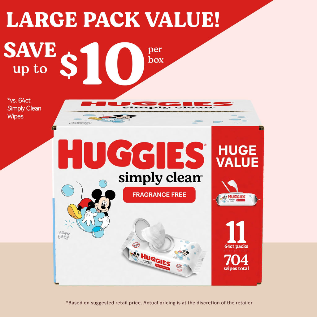 Huggies Simply Clean Baby Wipes, Unscented, 11 Packs, 704 Wipes
