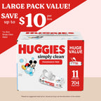 Huggies Simply Clean Baby Wipes, Unscented, 11 Packs, 704 Wipes