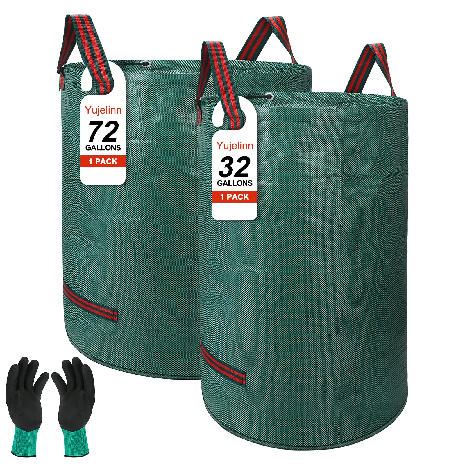 72 & 32 Gallon Reusable Yard Waste & Lawn and Leaf Bags with Handles - Tear Resistant Garden Trash Bags for Seasonal Cleanup, Patio, Lawn & Leaf Collection, Grass Clippings, Collapsible with Gloves
