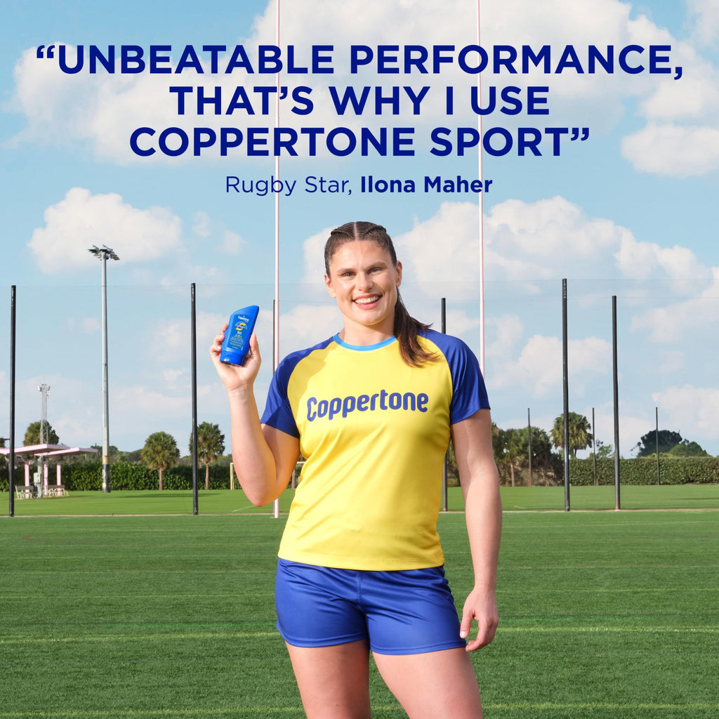 Coppertone Sport Sunscreen Lotion SPF 50, Sweat, Heat and Water Resistant Sunblock, Lightweight, Oxybenzone Free, Travel Size Sunscreen Bulk Pack, 3 Fl Oz Bottle, Pack of 6