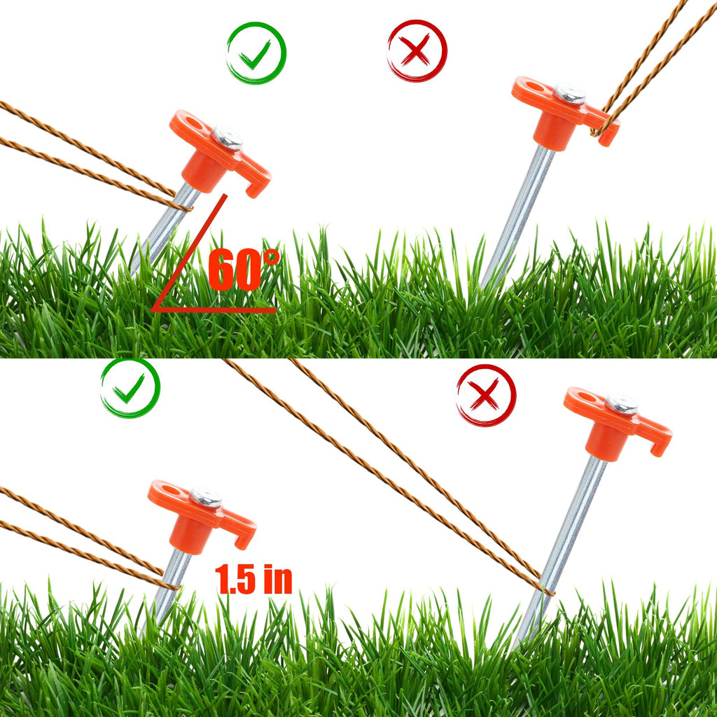 Yesland 24 Pack Tent Stake Heavy Duty, 10 Inch Non-Rust Metal Tent Pegs Ground Yard Stake Tent Spikes for Camping Patio, Garden, Canopies, Grassland, Outdoor, Hiking, Orange