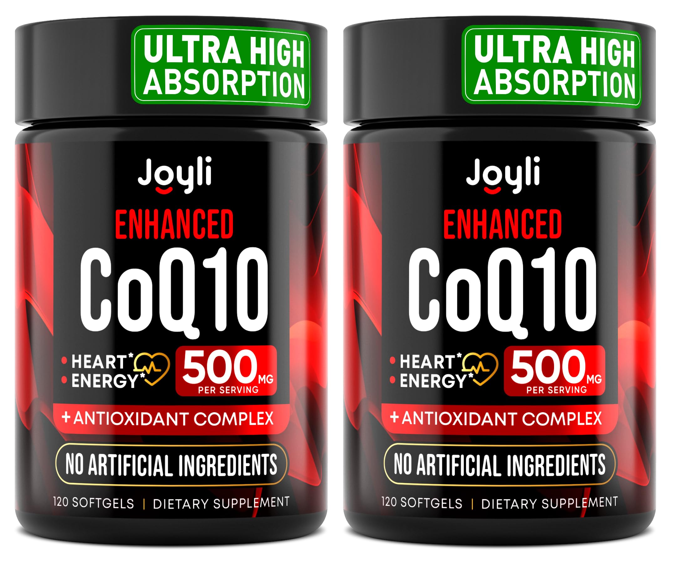 JOYLI Nutrition 2 Pack CoQ10 500mg - High Absorption Coenzyme Q10 Supplement - Co Q 10 for Energy & Vitality - Alternative to CoQ10 400mg & 300mg - 240 Softgels
