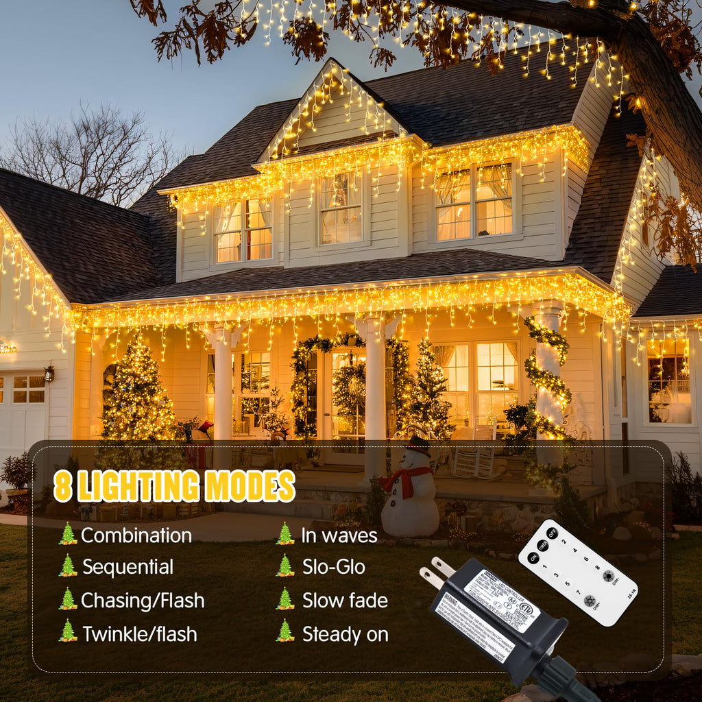 JMEXSUSS Icicle Lights for Outside, 400 LED 38.8FT Christmas Lights Outdoor