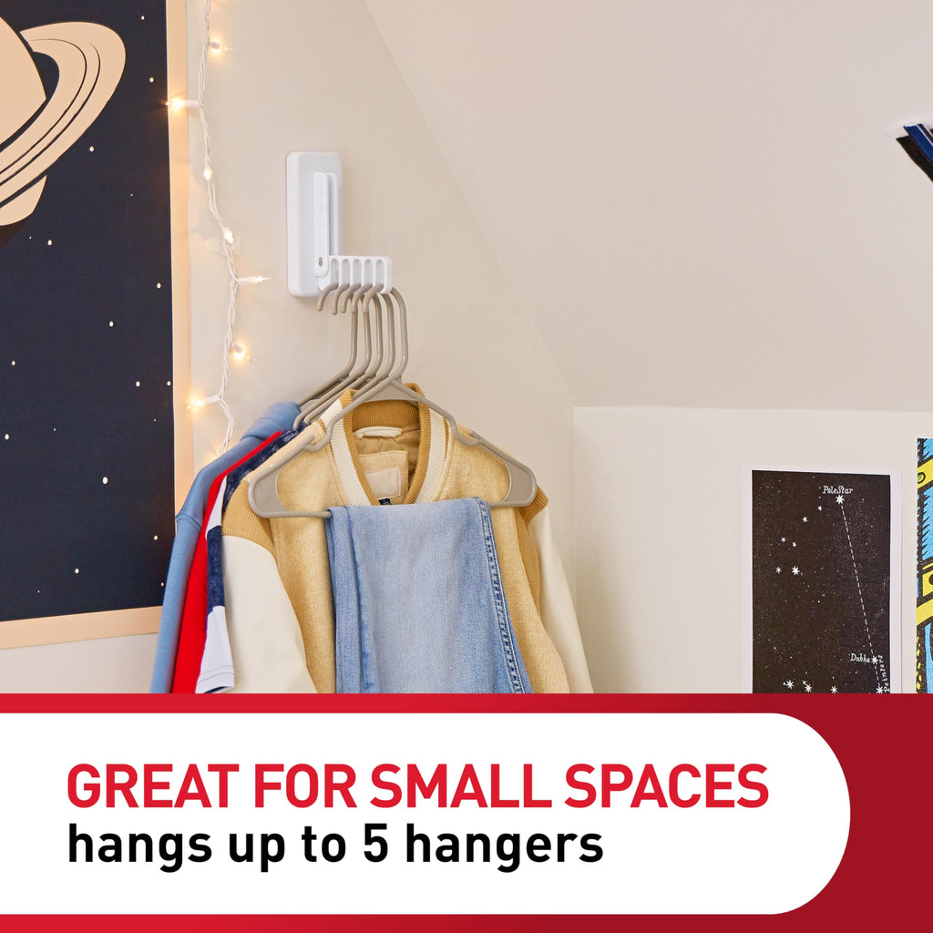Command Folding Clothes Hanger,Holds up to 5 Hangers 7.5 lb,1.5lbs per Rung,1 Hook with 5 Rungs,4 Strips,Closet Organizer,Home Organization,(Pack of 2)
