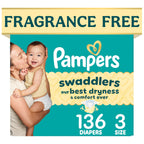 Swaddlers Diapers, Size 3 (13-26 lbs), 136 Count, Fragrance Free, Hypoallergenic, Absorbent, Pediatrician Recommended, Skin Safe
