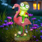 ZFNN Solar Garden Statue Outdoor, Frog Riding Flamingo Decor with LED Eyes