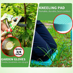 Garden Tools Set, JUMPHIGH 10 PCS Heavy Duty Gardening Tools Includes Hand Trowel Rake Weeder Pruner, Gardening Gifts for Women, Garden Kit with Tote Bag, Apron, Gloves, Kneeling Pad
