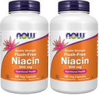 NOW Foods Supplements,Niacin (Vitamin B-3) 500 mg,Flush-Free,Double Strength,Nutritional Health,180 Veg Capsules,(Pack of 2)