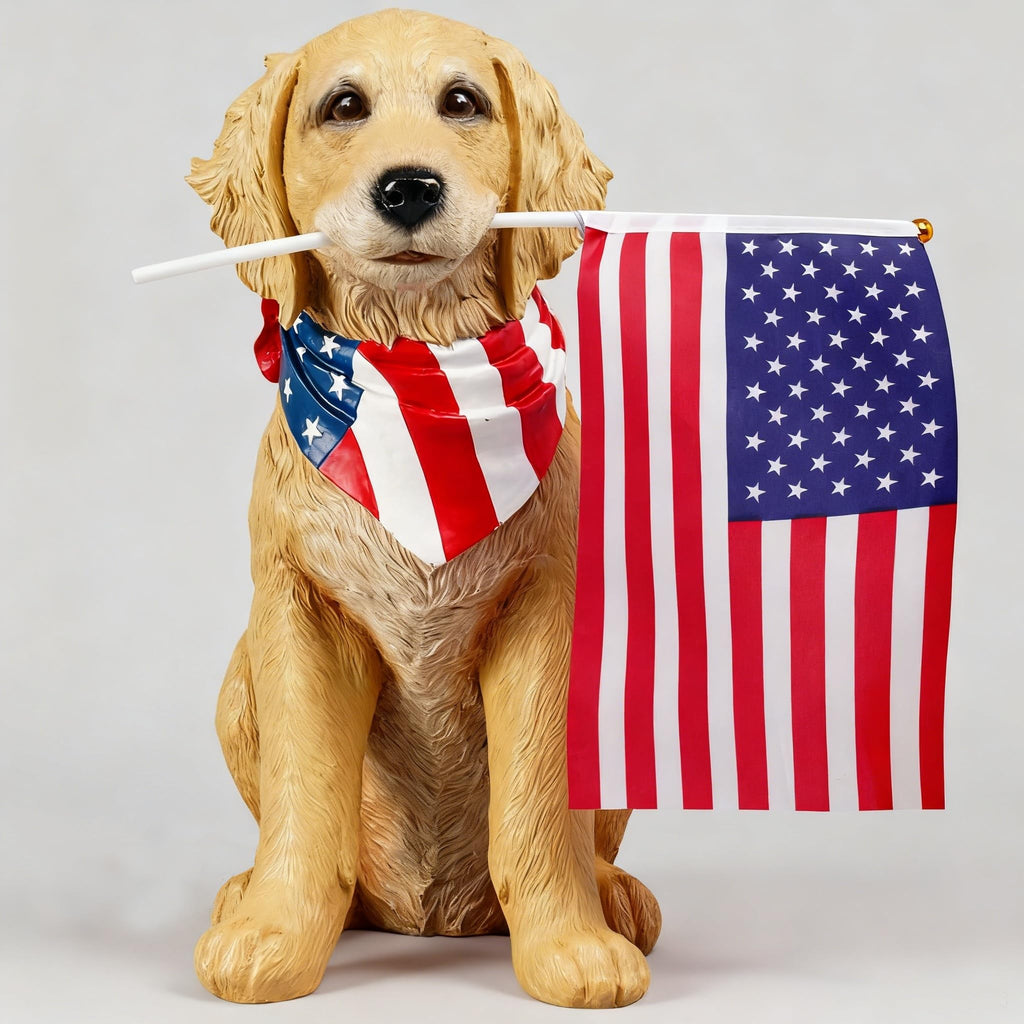 Cynkeyee Outdoor Garden Decor Dog Statue - Resin Dog with American Flag