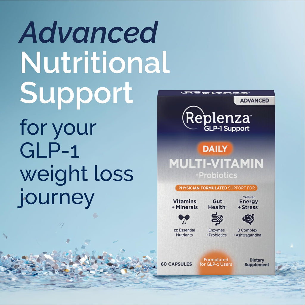 Replenza Advanced Multivitamin – Daily Essential Vitamins and Minerals + Probiotics for GLP-1 Support, Gut Health, Stress & Cellular Energy Support – 60 Capsules