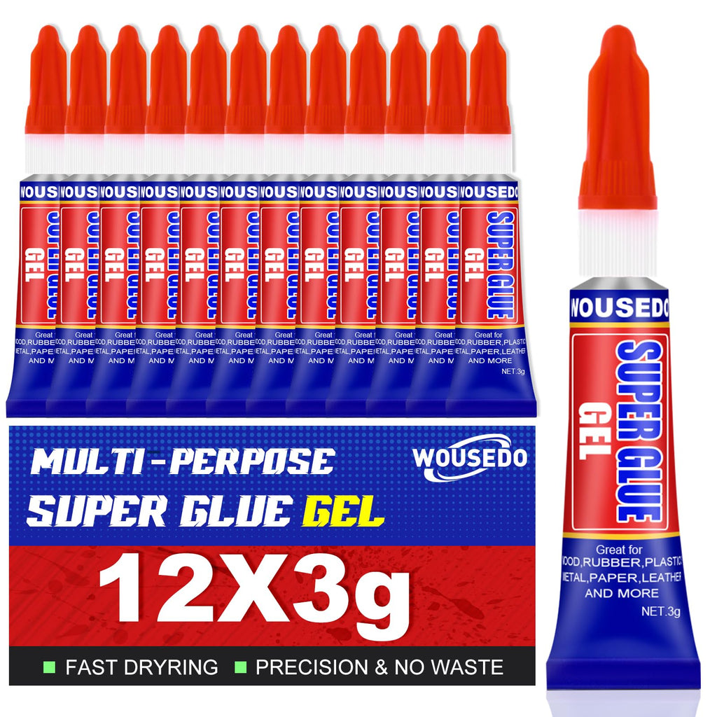 6 x 3g Super Glue Gel, Fast Strong Adhesive, Strong Cyanoacrylate (CA) Glue for Plastic, Metal, Ceramic, Leather, Wood, DIY Crafts and More