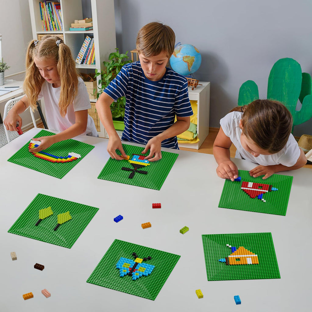 Pokiiulk Classic Baseplates, Peel and Stick Base Plates for Building Bricks, Compatible with Major Brands, Self-Adhersive Base for Bricks 10" x 10", 6 Pack Green