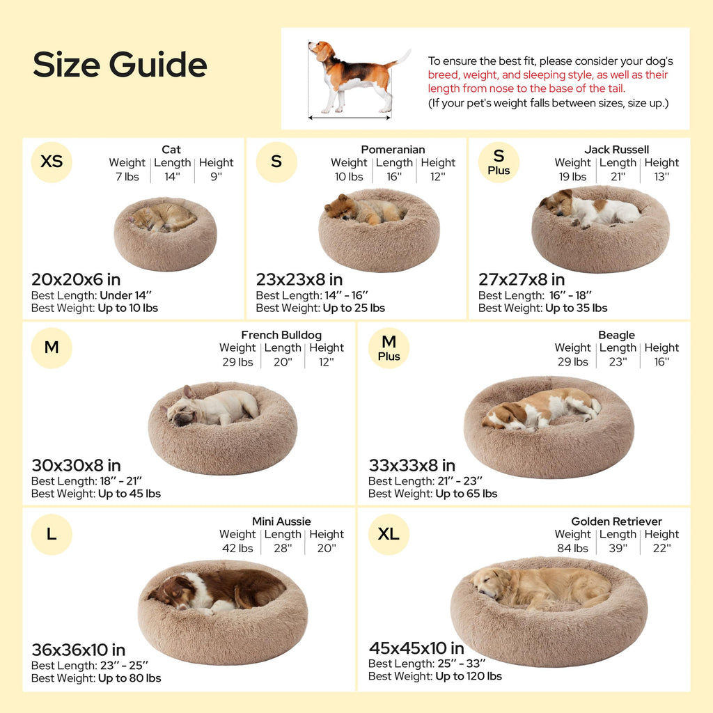 Bedsure Calming Dog Bed Medium Size Dog Donut Washable Pet Bed,30ins Camel
