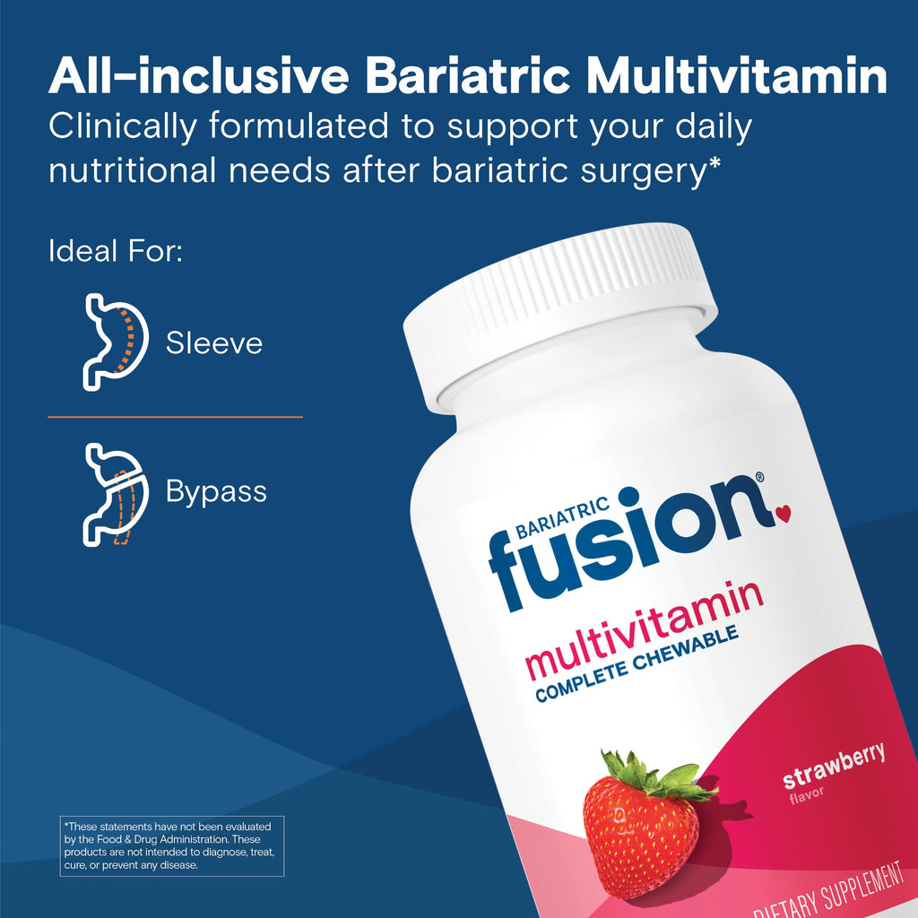 Bariatric Fusion Bariatric Multivitamin with Iron Complete Chewable | Strawberry | Post Bariatric Vitamins for Gastric Bypass and Sleeve Gastrectomy | One Month Supply