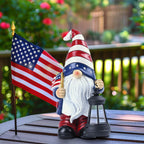 TERESA'S COLLECTIONS 4th of July Gnome Decorations with Solar Lantern, Memorial Day Decorations Resin Patriotic Garden Gnome Holding American Flag, USA 250th Anniversary Independence Day Gift 8"