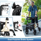MAXWALK Walkers for Seniors, Rollator Walker with Seat, 12" Big Rubber Wheels All Terrain Rollator Walker with Backrest, Built-in Cable, Cup Holder, Foldable and Height Adjustment for Seniors, Gold