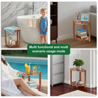 Bathroom Corner Shower Stool with Storage Shelf, Shower Feet Stool, Non-Slip Adjustable Feet Drain Holes, for Shaving Legs, SpacemSaving Shower Bench with Storage for Small Spaces