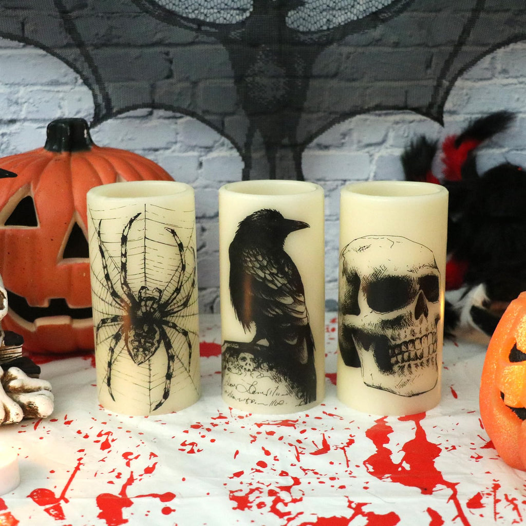 Eldnacele Skull Halloween Flameless Candles Battery Operated with 6H Timer
