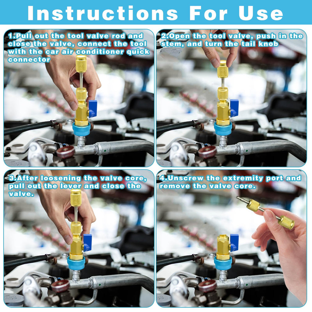 31Pcs R134A Valve Core Quick Remover Installer Tool Set, High Low Pressure AC Valve Core Removal Tool with R134A Valve Core AC Service Port Cap Valve Stem Kit for Refrigerant Air Conditioner System