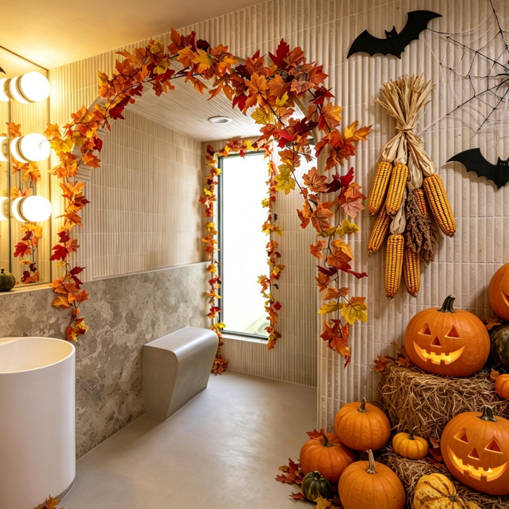 CQURE 2 Pack Fall Leaf Garland, Artificial Fall Vines Autumn Garland Fall Maple Leaves Thanksgiving Decor for Home Wedding Fireplace Christmas