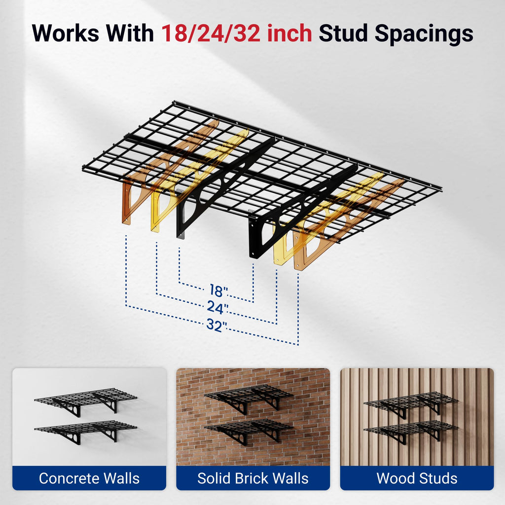 FLEXIMOUNTS 2-Pack 2x4ft 24-inch-by-48-inch Wall Shelf Garage Storage Rack Wall Mounted Floating Shelves, Black, Classic Series