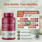 HMS Nutrition Stabilized R-Lipoic Acid 300 mg per Serving — Pure R Alpha Lipoic Acid (R-ALA) High Potency Active R Isomer Antioxidant Nerve & Metabolism Support — NSF Certified Non-GMO Vegan 60Capsule
