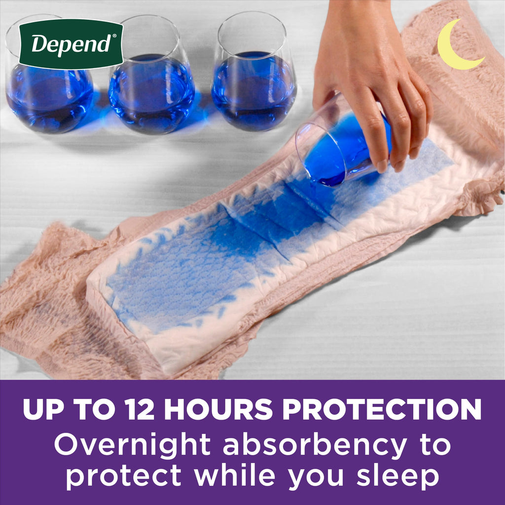 Depend Night Defense Adult Diapers, Incontinence & Postpartum Bladder Leak Underwear for Women, Disposable, Overnight, Medium, Blush, 24 Count, Packaging May Vary
