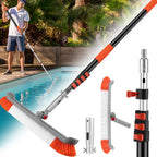 16FT Pool Brush with Pole, 19" Heavy Duty Swimming Pool Brush with 4-16FT Aluminum Telescopic Pole, Pool Scrubber Brush Head with Universal Adapter for Cleaning Pool Walls, Corners, Floors