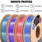 OVV3D 3D Printer Filament Bundle, PLA Filament 1.75mm+ /- 0.02mm, 4 Pack of Dual Color & Tri Color PLA Filament Coextrusion Silk PLA, Rainbow PLA Filament 3D Printing Filament, 4 Spool X 200g