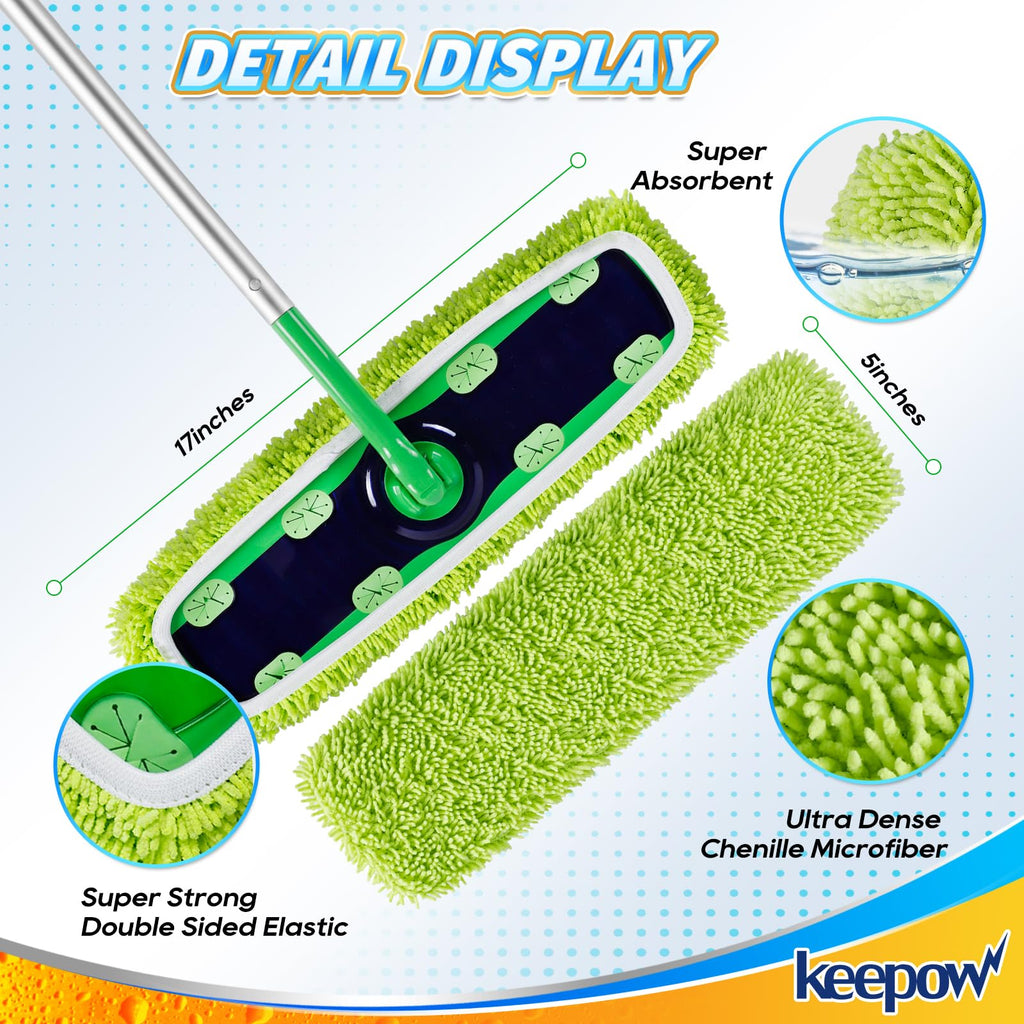 KEEPOW Reusable XL Mop Pads Compatible with Swiffer XL Sweeper, XL Dry Sweeping Cloths, XL Wet Mopping Cloths, Washable Microfiber XL Wet Pads Refills for Surface/Hardwood Floor Cleaning, 8 Pack