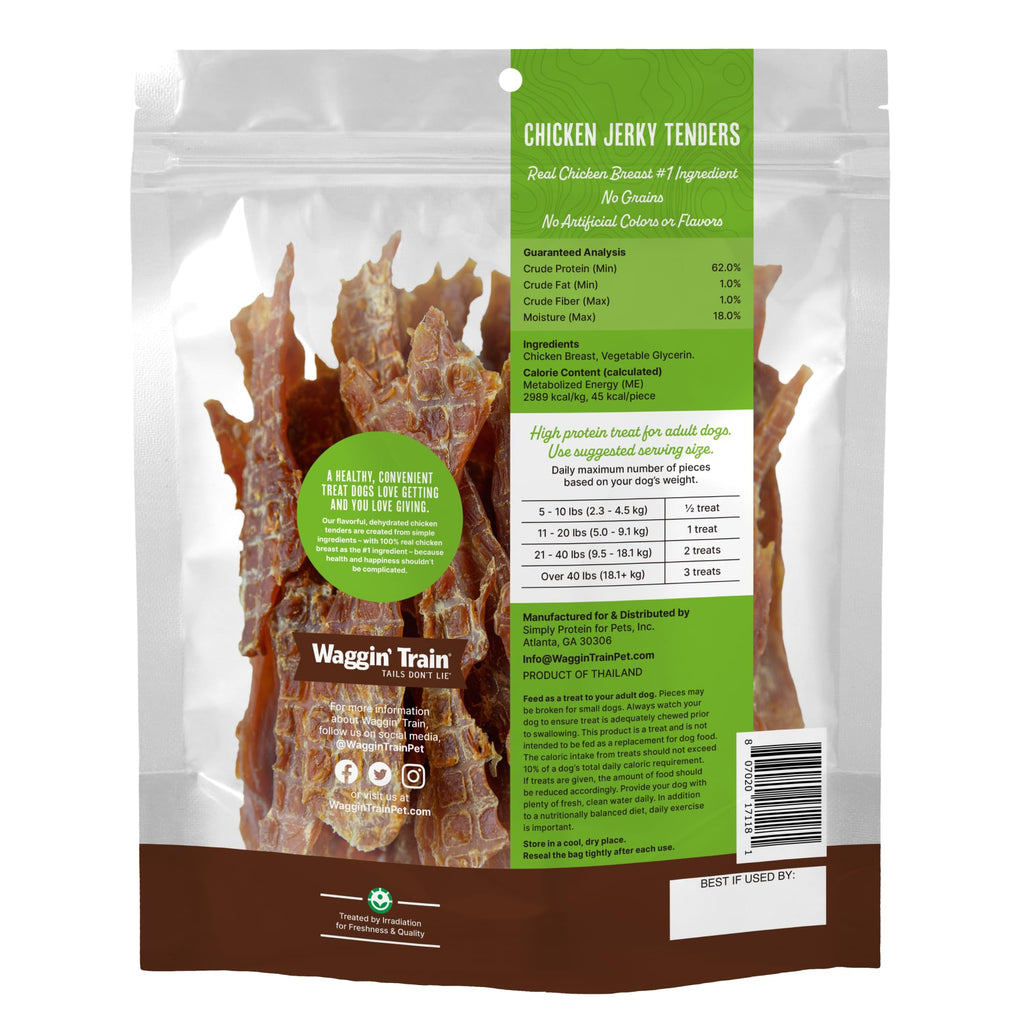 Waggin' Train Chicken Jerky Dog Treats, Made with 100% Real Chicken Breasts, Only Two All-Natural Ingredients, Great High Protein Dog Treat, Easily Digestible for Big or Small Dogs, 30 oz. Pouch