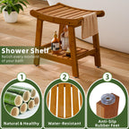 Aollewoiti Bamboo Shower Bench Stool with Storage Shelf, Waterproof Shower Seat for Shaving Legs, 2-Tier Bathroom Bench Spa Seat Non-Slip, Shower Chair for Bathroom, Indoor, Outdoor Use, Brown