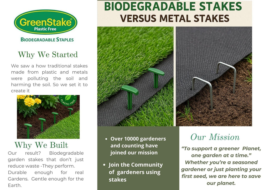 Pack of 50 - GreenStake 4-Inch Biodegradable Garden Stakes, Superior Holding Power - Eco-Friendly Garden Support Pegs & Fabric Pins for Membrane, Netting, Turf, Landscaping and Gardening