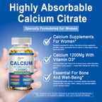 Calcium Supplements for Women - Calcium 1200 mg with Vitamin D3 & K2 - High Absorption Extra Strength Calcium Citrate for Bone Health, Strength, Density, Muscle, Heart Support - Slow Release, Non-GMO