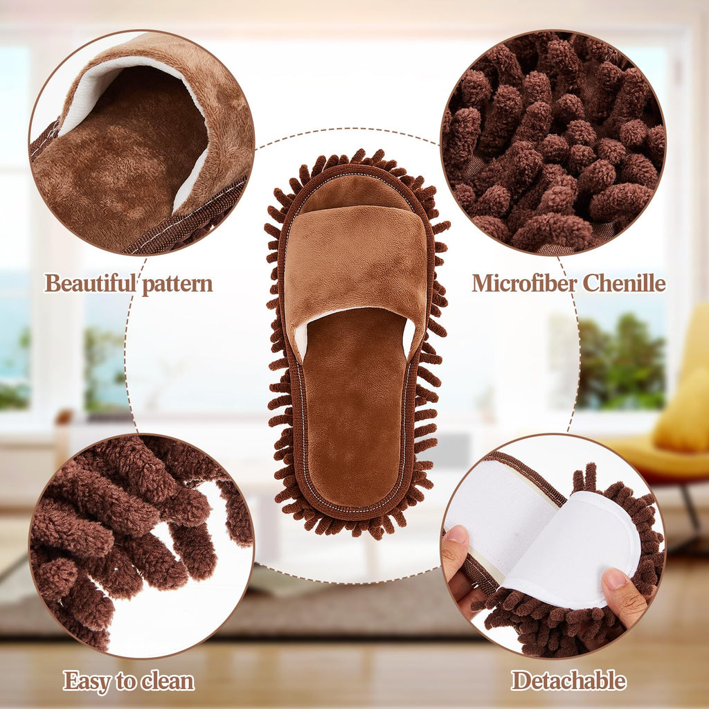 Jecery 4 Pair Washable Microfiber Mop Slippers Detachable Dusting Shoes for Floor Cleaning, Office & Home Use Suitable for Women & Men(Blue,Beige,Brown, White,M Size)
