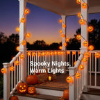 TIGOMOOV Halloween Pumpkin String Lights, Jack O Lantern Lights Plug in, 10 Orange Pumpkin Lanterns 9.83FT Connectable, Indoor Outdoor Fall Halloween Decorations for Porch Mantel Yard