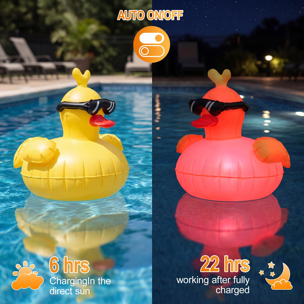 CetusLink Solar Floating Pool Lights, RGBW Color Changing 12-LED 20H Runtime with Remote, Pool Party and Garden Pond Decor, Cool Sunglasses Duck 2-Pack